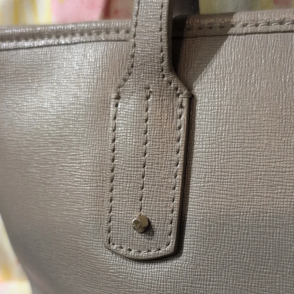 Furla Taupe Leather Tote Handbag Nice Purse 13 x 8 Stylish Club Career - Picture 5 of 16